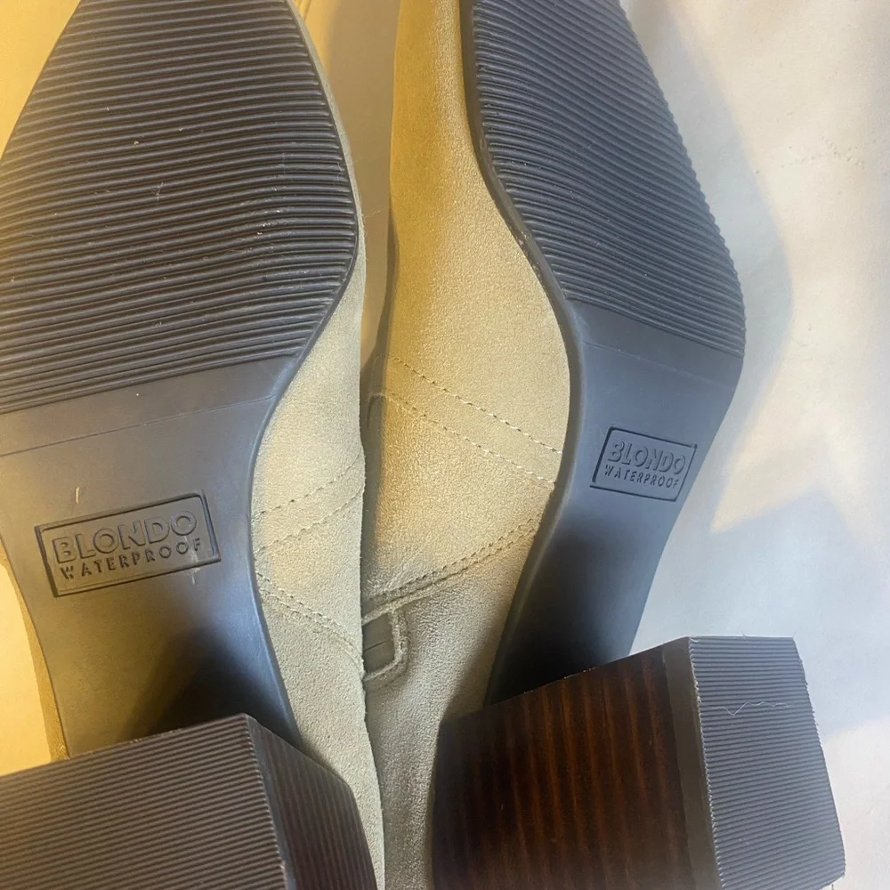 $179 NEW BLONDO Sadie Waterproof Bootie Taupe Suede Size 10 BLOCK HEEL SQAURE - Picture 12 of 14